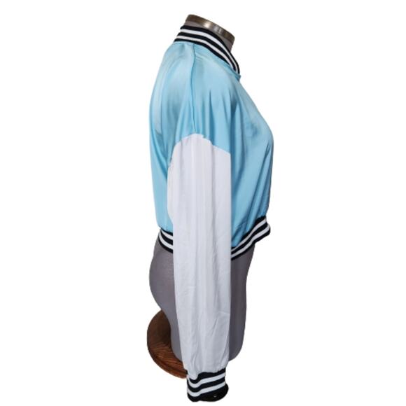 SKY BLUE SATIN ☆ BASEBALL STYLE ☆ CROPPED LIGHTWEIGHT JACKET ☆ NWT - Picture 4 of 6